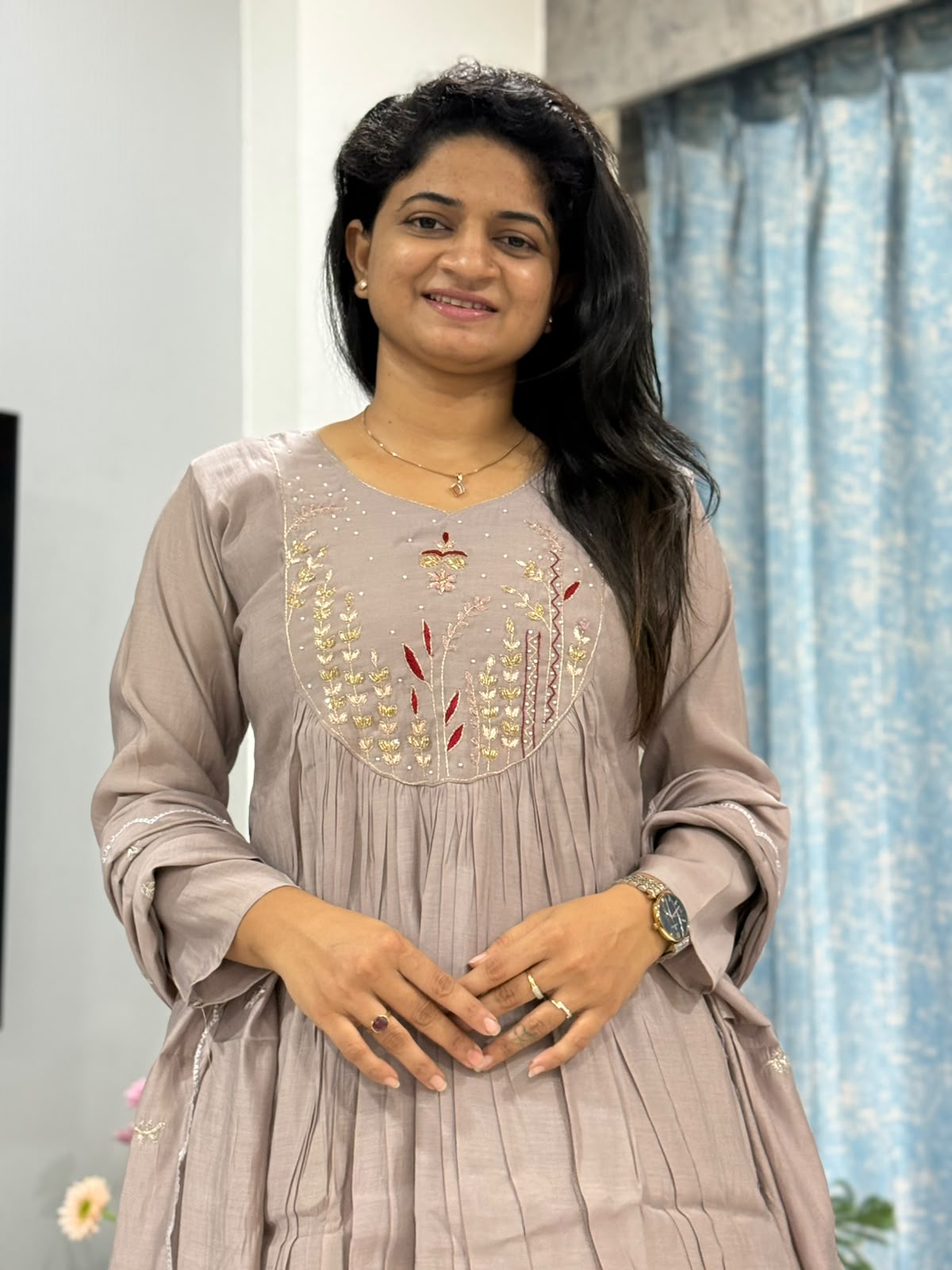 DUSTY MOCHA MUL CHANDERI SUIT SET
