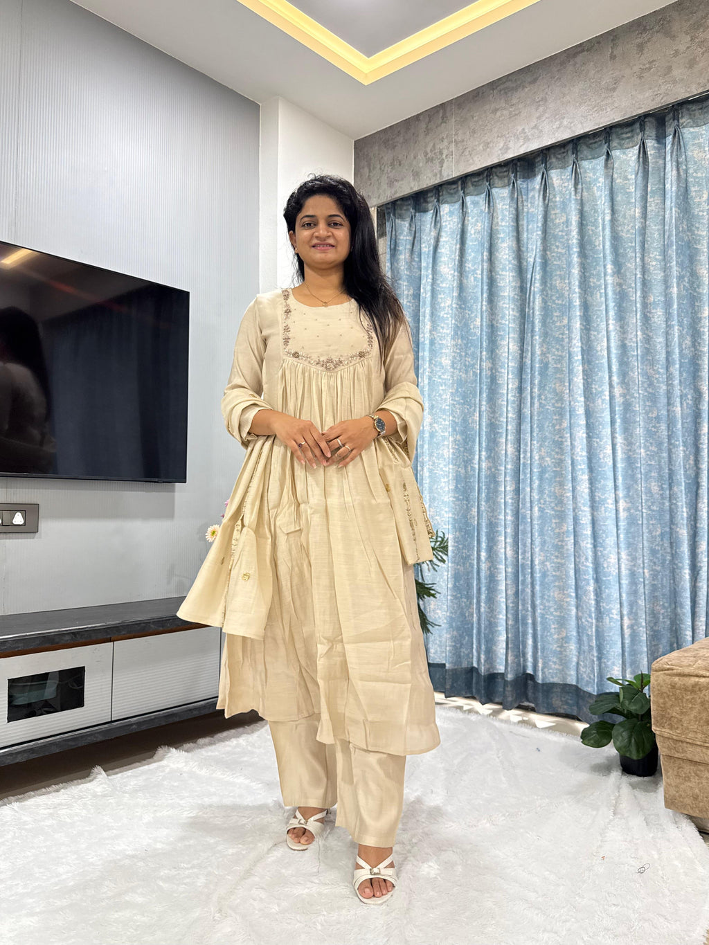 GOLDEN GLOW MUL CHANDERI SUIT SET