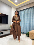 DUSTY BROWN MUL CHANDERI SUIT SET