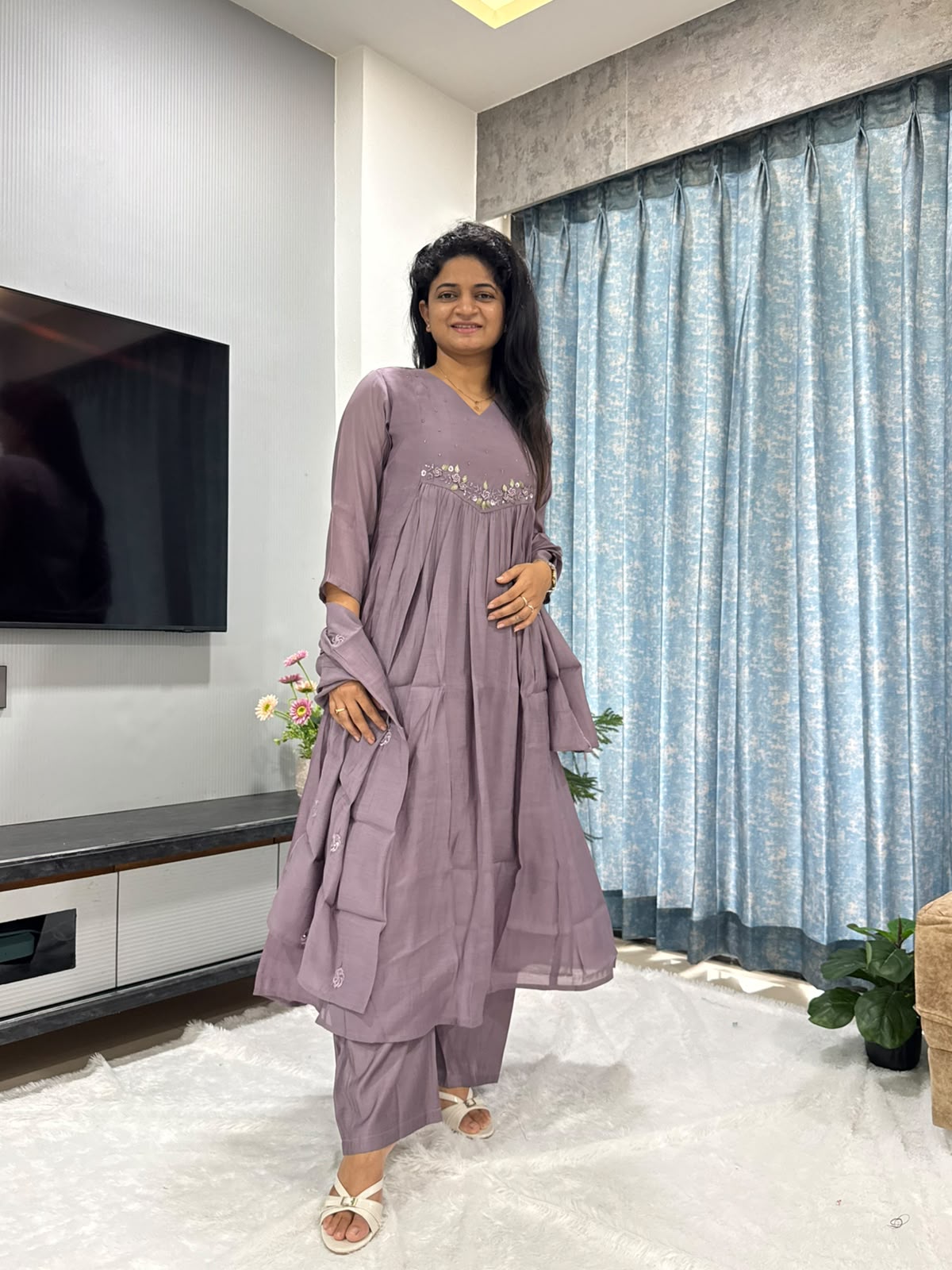 PASTEL BLOOM MUL CHANDERI SUIT SET