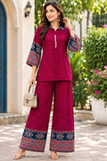 Elegant Maroon Printed Kurta & Palazzo Set for Women