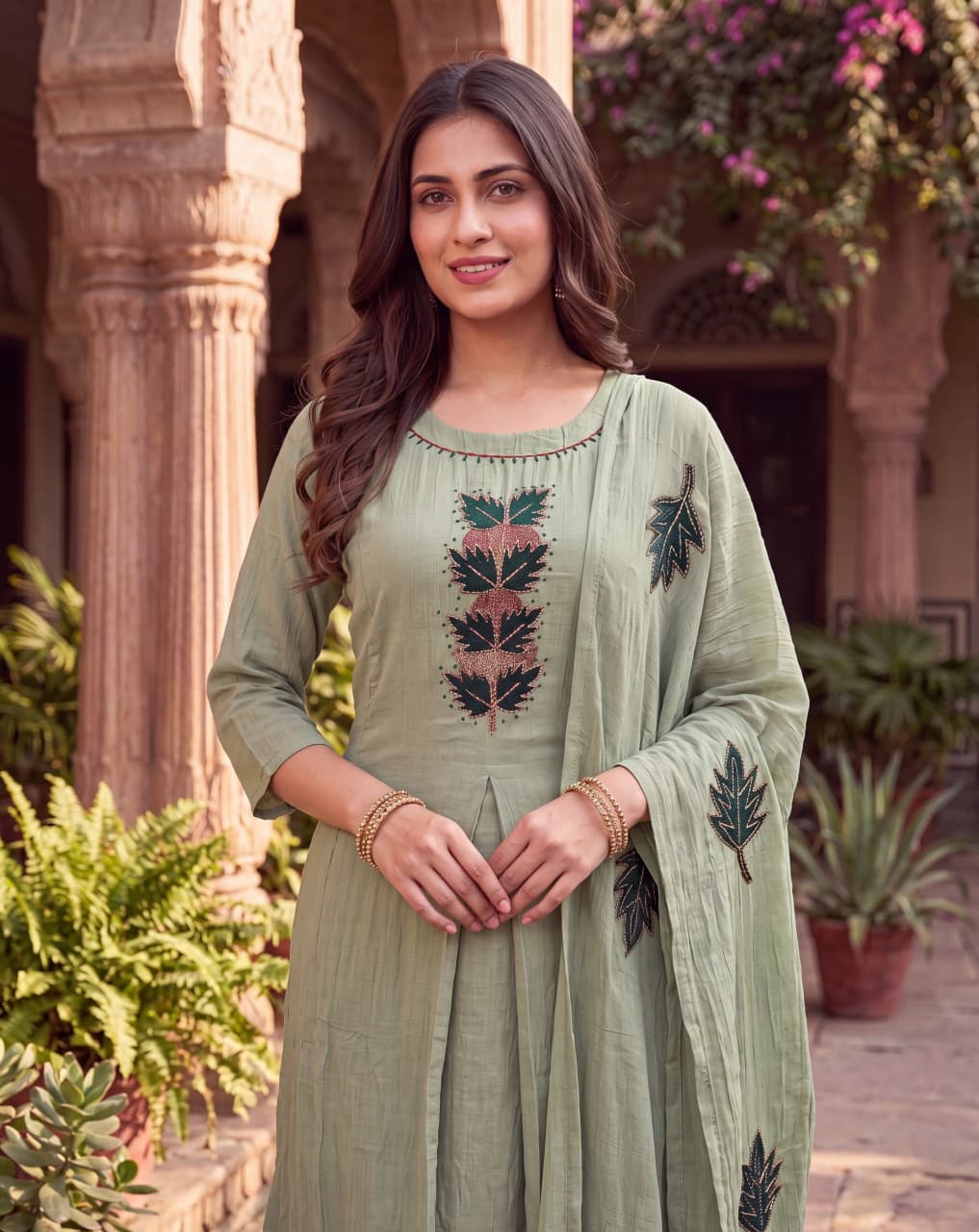 Sage Green Embroidered Anarkali Suit Set