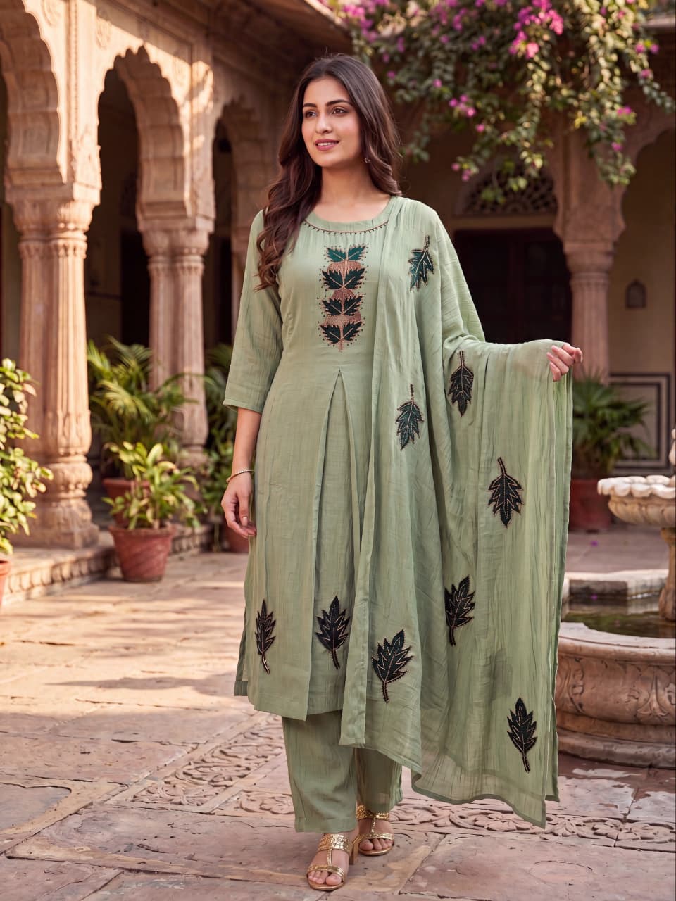 Sage Green Embroidered Anarkali Suit Set